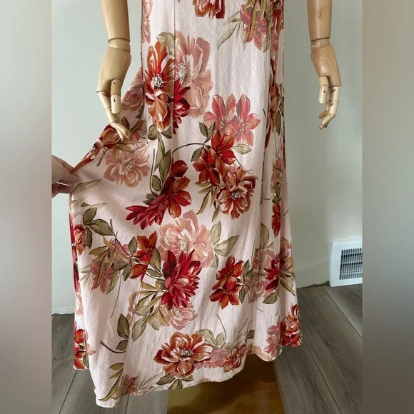 Paper Heart Floral Maxi Dress Linen Rayon Blend Womens L Boho V Neck NWT - Picture 2 of 16